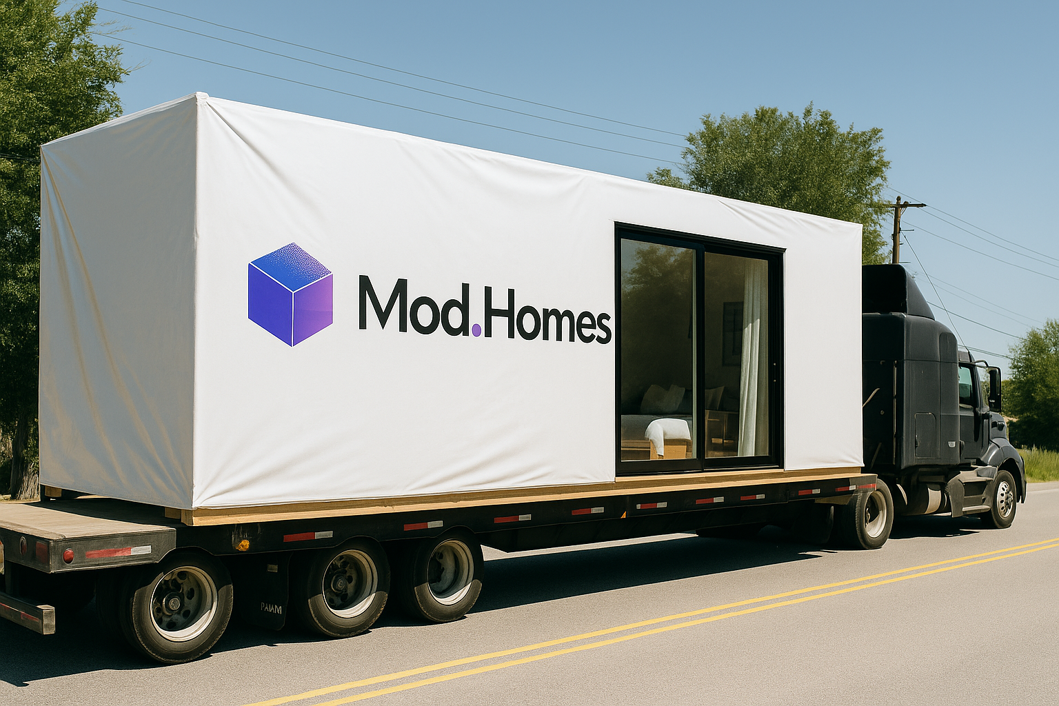 Mod.Homes modular home being delivered on truck